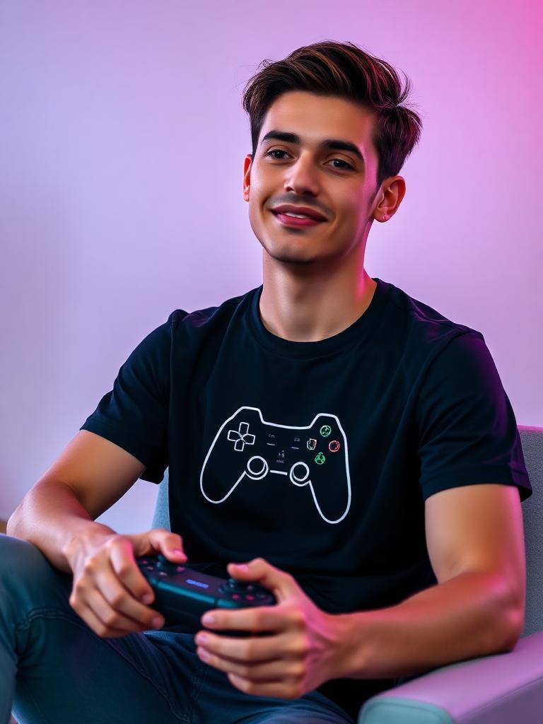 Gamer wearing graphic tee